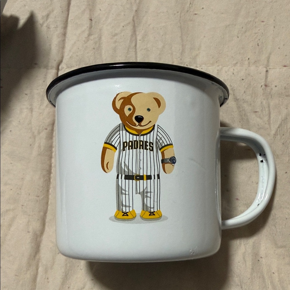 Oris White Enamel Mug with Black Rim and Logo